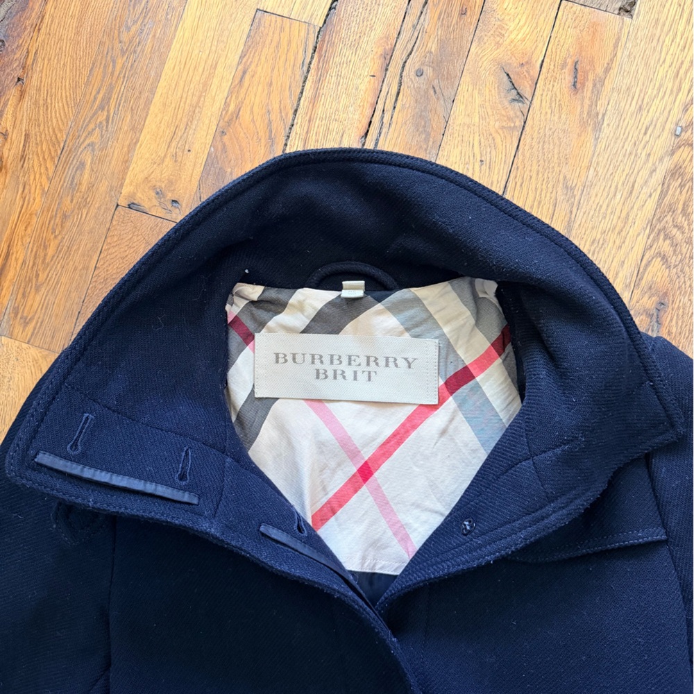 Burberry Brit Black Belted Wool Trench Coat Women’s Sz US10 - Picture 3 of 9